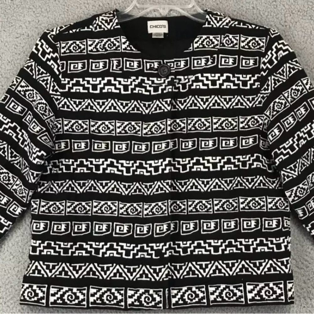 Embroidered Tribal Aztec Southwestern Blazer Womens XL Chico’s Size 3 - Picture 4 of 7